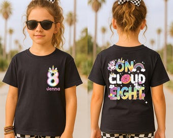 Custom Birthday Girl Sweatshirt, Personalized Unicorn 8th Birthday Shirt, On Cloud Eight Kids Sweatshirt