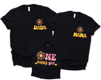 Family Matching Shirts Mama Dada One Happy Girl, Birthday Family Outfit, First Birthday Set, Cute Matching Family Tee