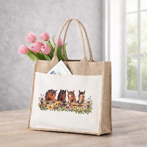 Horse Lover Tote Bag, Western Horse Tote Bag, Equestrian Gift Tote, Country Horse Tote Bag, Horse Mom Jute Bag image 1