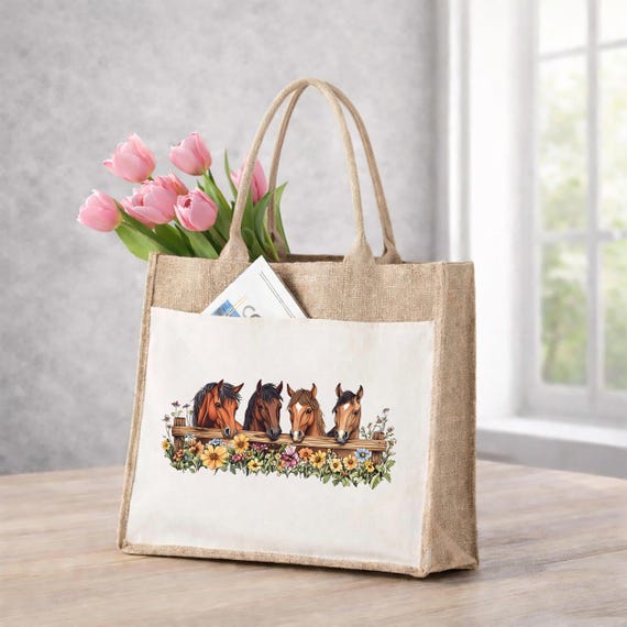 Horse Lover Tote Bag, Western Horse Tote Bag, Equestrian Gift Tote, Country Horse Tote Bag, Horse Mom Jute Bag