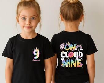 Custom 9th Birthday Girl Shirt, Personalized Birthday Tee, On Cloud Nine Kids Shirt, Girls Birthday Outfit