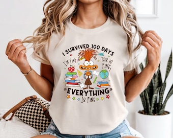 I Survived 100 Days Shirt, Everything Is Fine Sweatshirt, 100th Day of School Shirt, Teacher Anxiety Tshirt, Comfort Colors School Survival