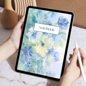 Digital Blue Flower Gradient Notebook