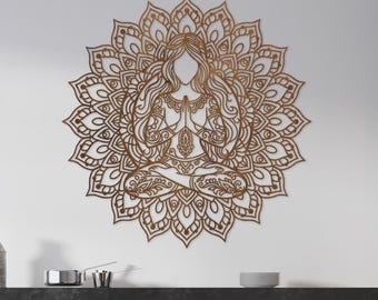 Yoga Wood Wall Art, Mandala Yoga Woman Wall Decor, Yoga Wall Art, Meditation Wall Art, Wooden Yoga Wall Hanging, Meditation Wood Mandala