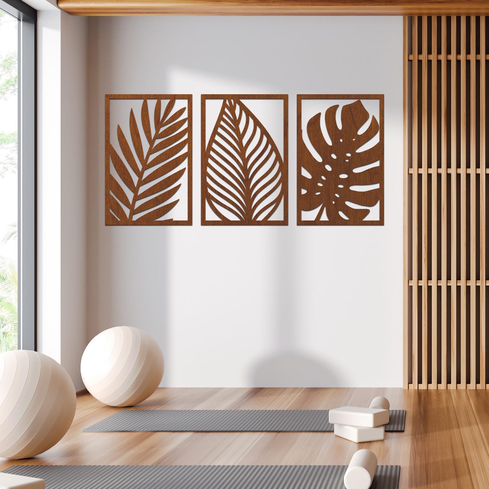 Wooden Leaf Wall Art, Botanical Wood Art Panels, Tropical Leaves Wall