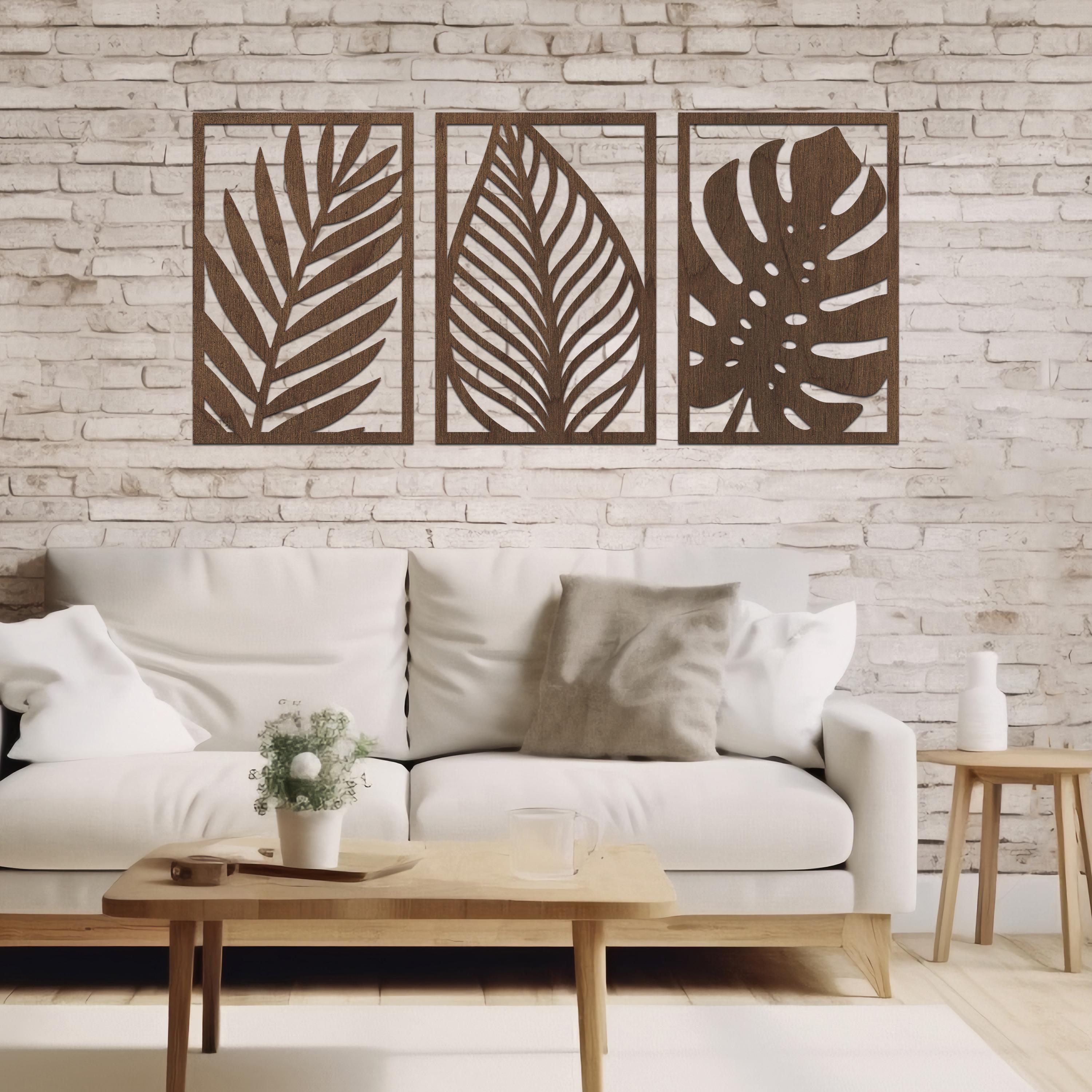 Wooden Leaf Wall Art, Botanical Wood Art Panels, Tropical Leaves Wall