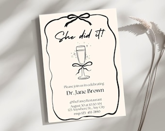 Invito alla laurea minimalista She Did It / Modello Canva modificabile (download digitale)