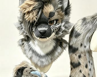 Spotted Fantasy Canine Fursuit set(with lining), Kemono Head Paws Tail, Furyy Cosplay, kawaii furry, Fursuit Commission, Halloween Gifts.
