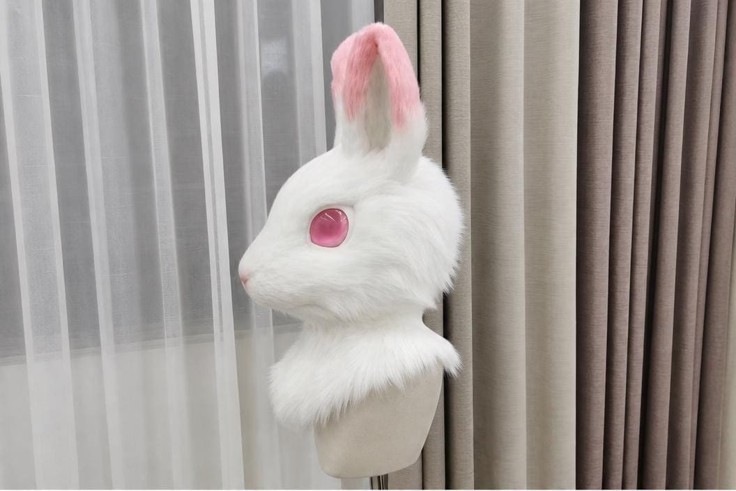 Realistic Rabbit Fursuit Head – Handmade Custom Plush Animal Mask for ...