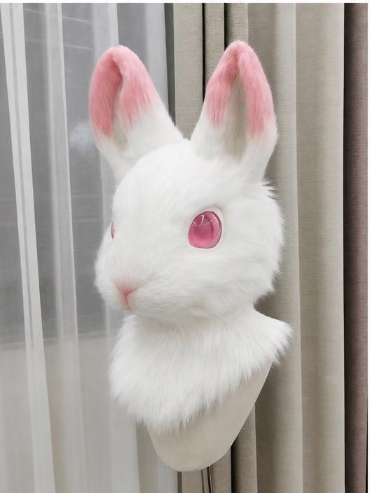 Realistic Rabbit Fursuit Head – Handmade Custom Plush Animal Mask for ...