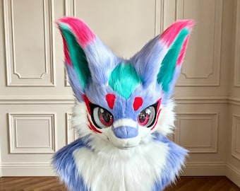 Lavender Puppy Kigurumi Mask Plush Kemono Fursuit Helmet Cute Animal Cosplay Costume Gift for Furries fursuit commisions Halloween Party
