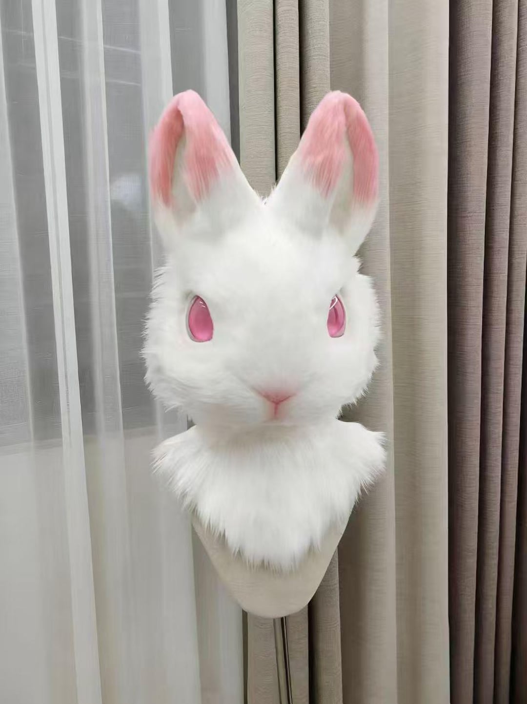 Realistic Rabbit Fursuit Head – Handmade Custom Plush Animal Mask for ...