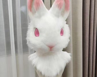 Realistic Rabbit Fursuit Head – Handmade Custom Plush Animal Mask for Cosplay, Party, Kemono Style Performance, Fursuit Fan Gift