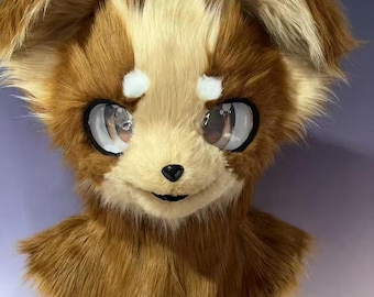 Puppy Fursuit Head, Kemono Mask, Floppy Ears Dog, Brown Dog Mask, Toony Fursuit, Furry Costume, Cute Canine Cosplay Mask, Fursuit Adoptable