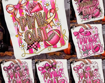 Preppy Football Pink Out PNG Bundle, Coquette Breast Cancer Awareness, Football Mom Pink Ribbon PNG, Girly Game Day Sublimation