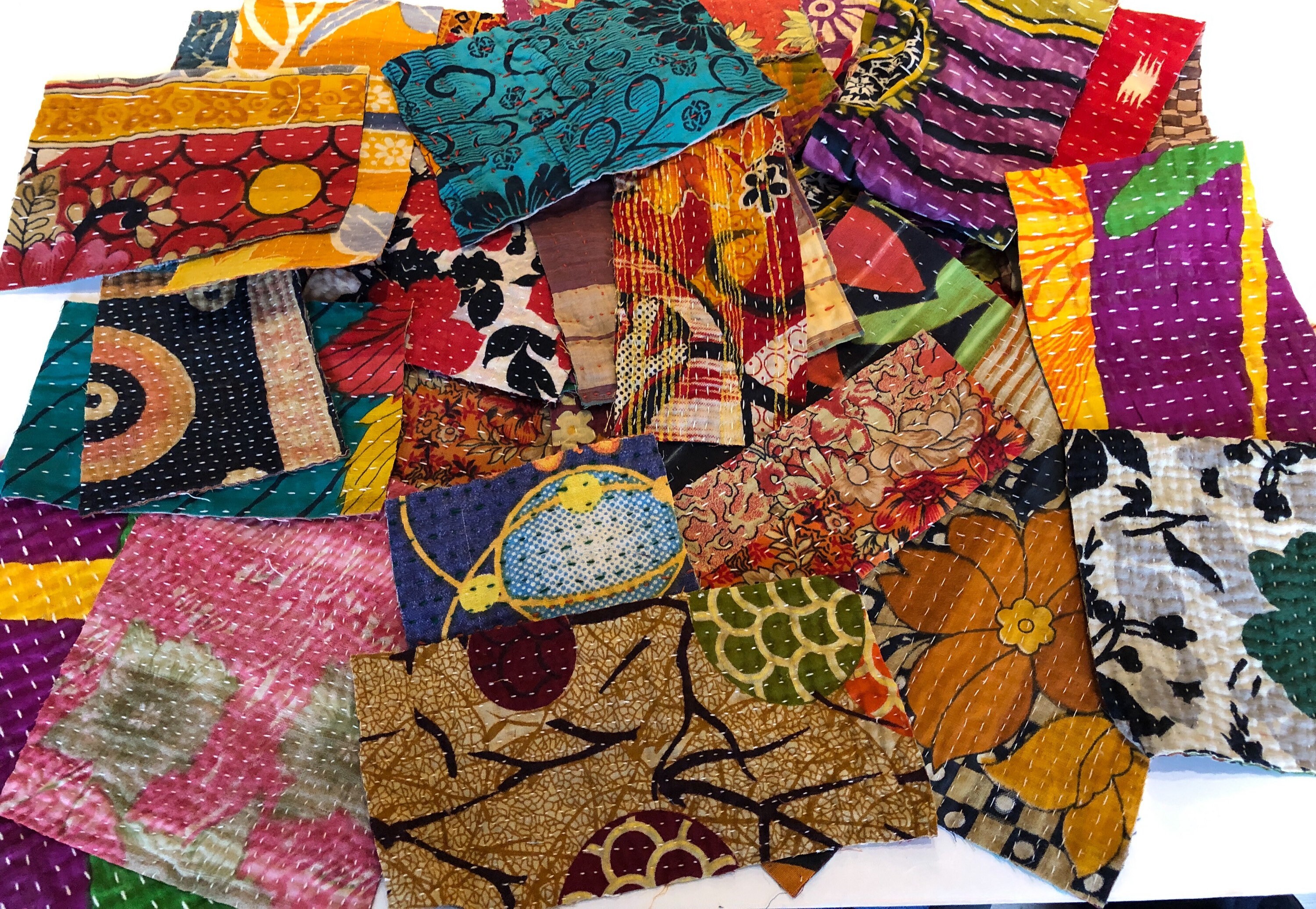 Vintage Indian Kantha Quilt Scrap Pack