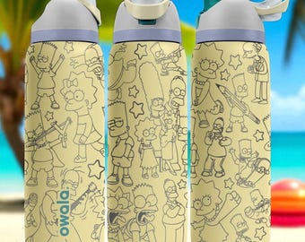Engraved Yellow Cartoon Tumbler – Owala Water Bottle with Bold Character Design – 16oz 24oz 32oz 40oz