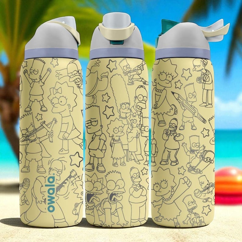 Engraved Yellow Cartoon Tumbler – Owala Water Bottle with Bold Character Design – 16oz 24oz 32oz 40oz image 1