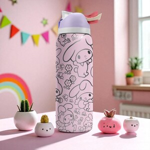 Graverad Bunny Friends-mugg – Söt rosa Owala-flaska med tecknad kanindesign – 47 cl 60 cl 80 cl lasergraverad mugg bild 8