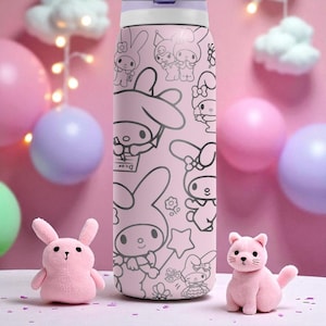 Graverad Bunny Friends-mugg – Söt rosa Owala-flaska med tecknad kanindesign – 47 cl 60 cl 80 cl lasergraverad mugg bild 9