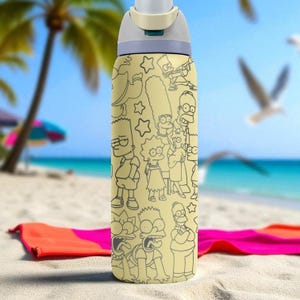 Engraved Yellow Cartoon Tumbler – Owala Water Bottle with Bold Character Design – 16oz 24oz 32oz 40oz image 7