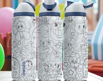 Engraved Cartoon Tumbler – Owala Water Bottle with Fun Characters – Blue Laser Engraved Cup – 40oz 32oz 24oz