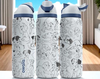 Owala Puppy Tumbler – 16oz 24oz 32oz 40oz – Engraved Dalmatian Dog Cup – Cute Kids Water Bottle – Spotty Puppy Gift Idea