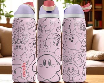 Kirby Owala Bottle – Engraved Character Wrap Design – Stainless Steel Cup 16oz 24oz 32oz 40oz