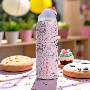 Graverad Bunny Friends-mugg – Söt rosa Owala-flaska med tecknad kanindesign – 47 cl 60 cl 80 cl lasergraverad mugg bild 6
