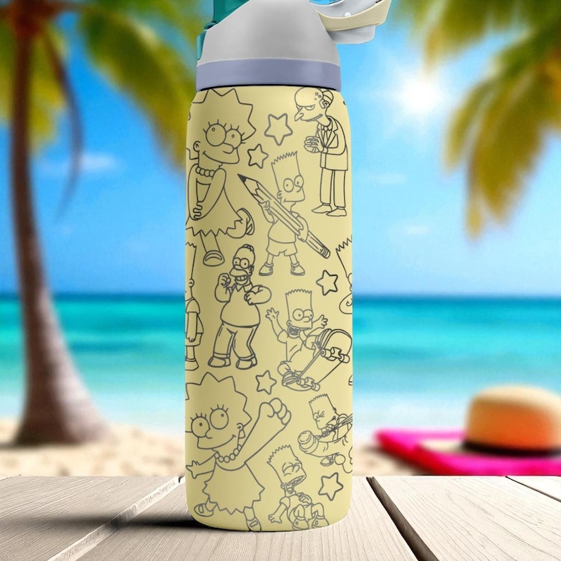 Engraved Yellow Cartoon Tumbler – Owala Water Bottle with Bold Character Design – 16oz 24oz 32oz 40oz image 6