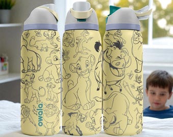 Lion King Inspired Owala Bottle – Engraved Safari Wrap Design – Stainless Steel Cup 16oz 24oz 32oz 40oz