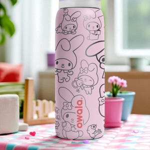 Graverad Bunny Friends-mugg – Söt rosa Owala-flaska med tecknad kanindesign – 47 cl 60 cl 80 cl lasergraverad mugg bild 10