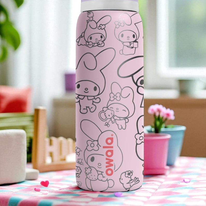 Graverad Bunny Friends-mugg – Söt rosa Owala-flaska med tecknad kanindesign – 47 cl 60 cl 80 cl lasergraverad mugg bild 10