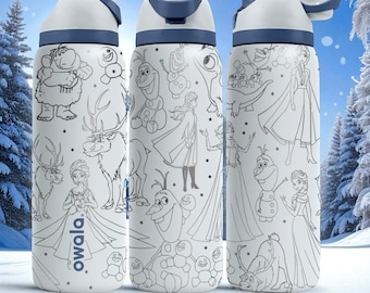 Engraved Ice Princess Tumbler – Owala Water Bottle with Snowy Characters – Winter Laser Engraved Cup – 40oz 32oz 24oz