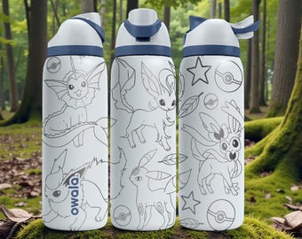 Grawerowana butelka Owala Eeveelutions – Eevee Vaporeon Jolteon Flareon Sylveon Design – Kubek ze stali nierdzewnej w stylu anime 16oz, 24oz, 32oz, 40oz ⸻