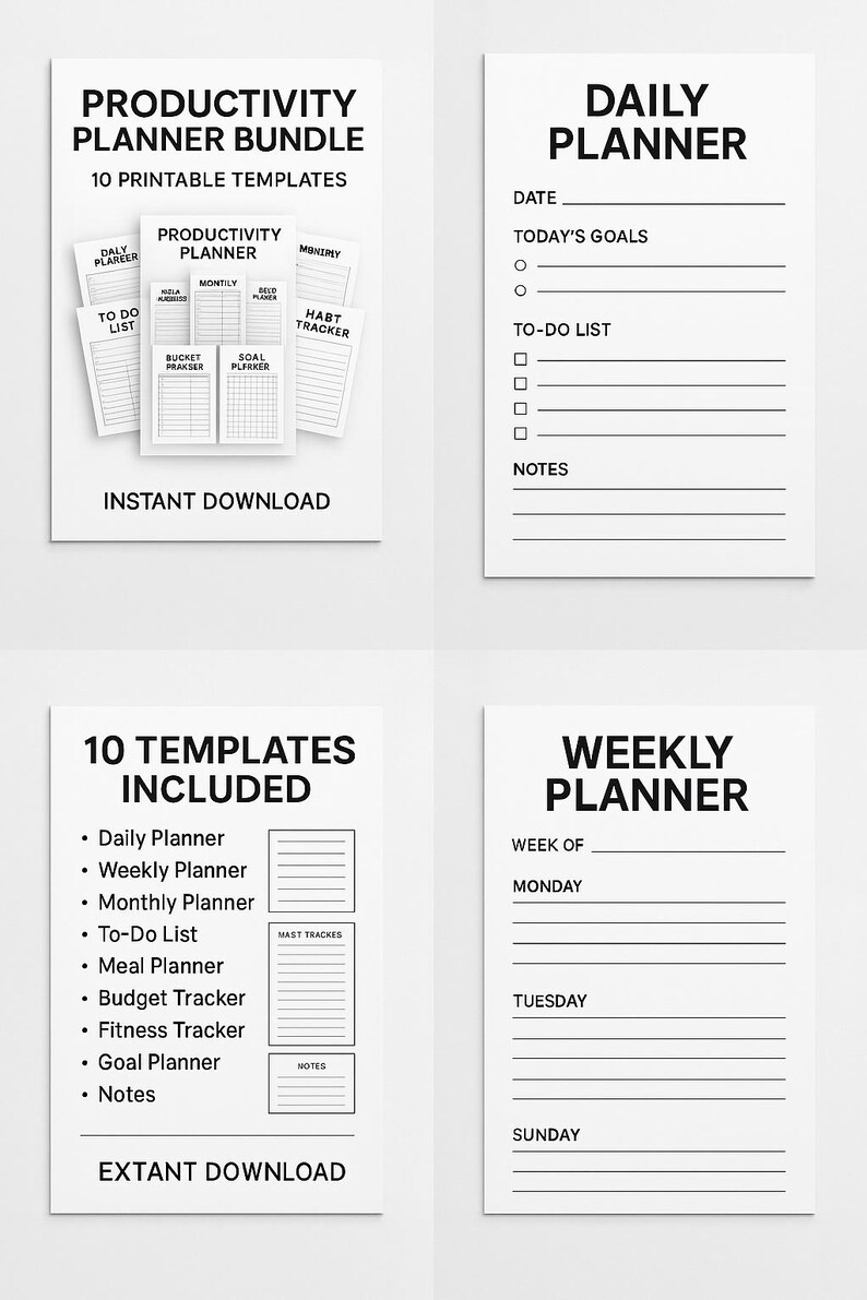 Productivity Planner Bundle | 10 Printable Templates | Daily, Weekly ...