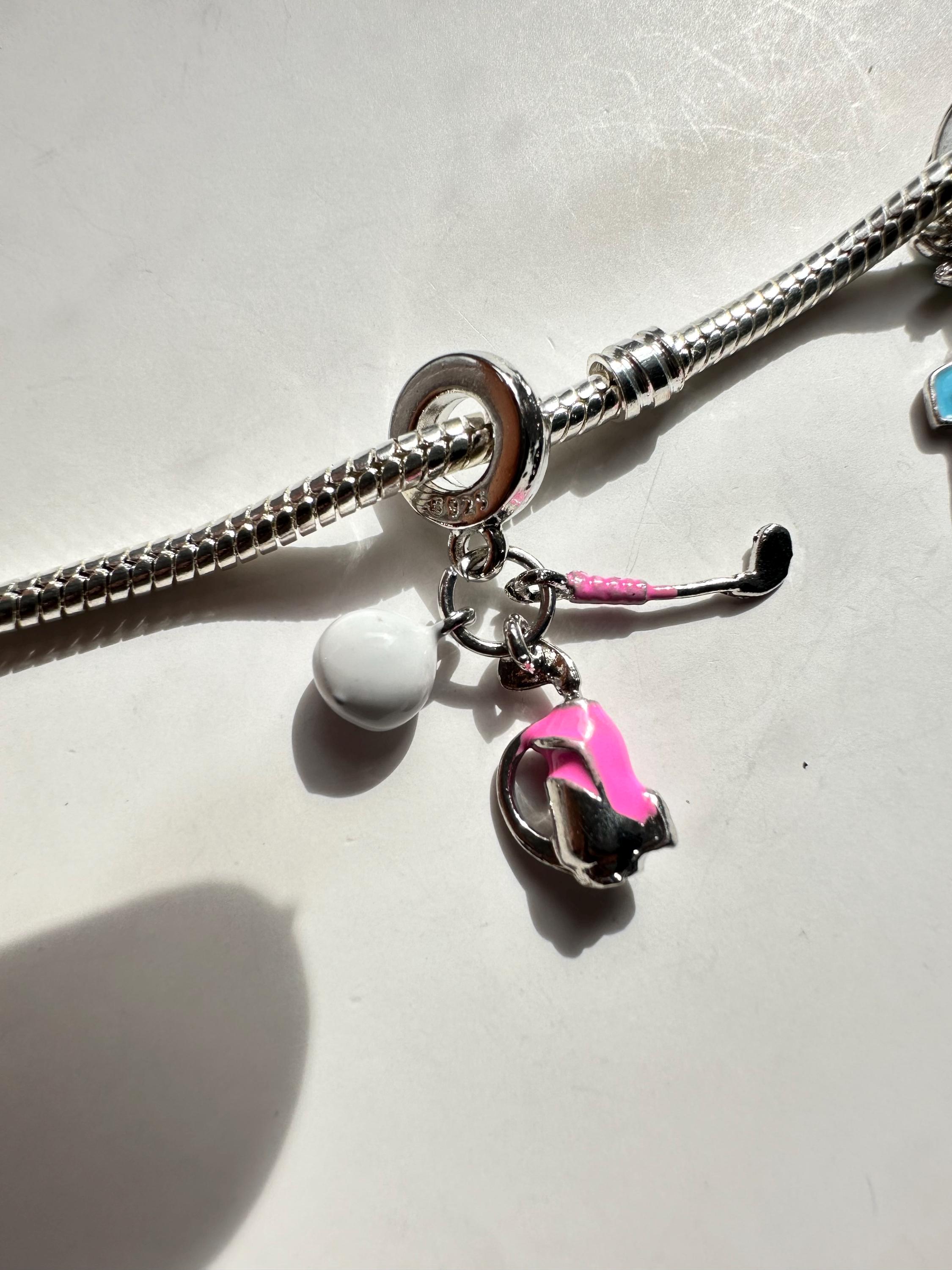 Golf Themed Pink & Silver Charm Bead - Fits Pandora Snake Chain Bracelets image 2