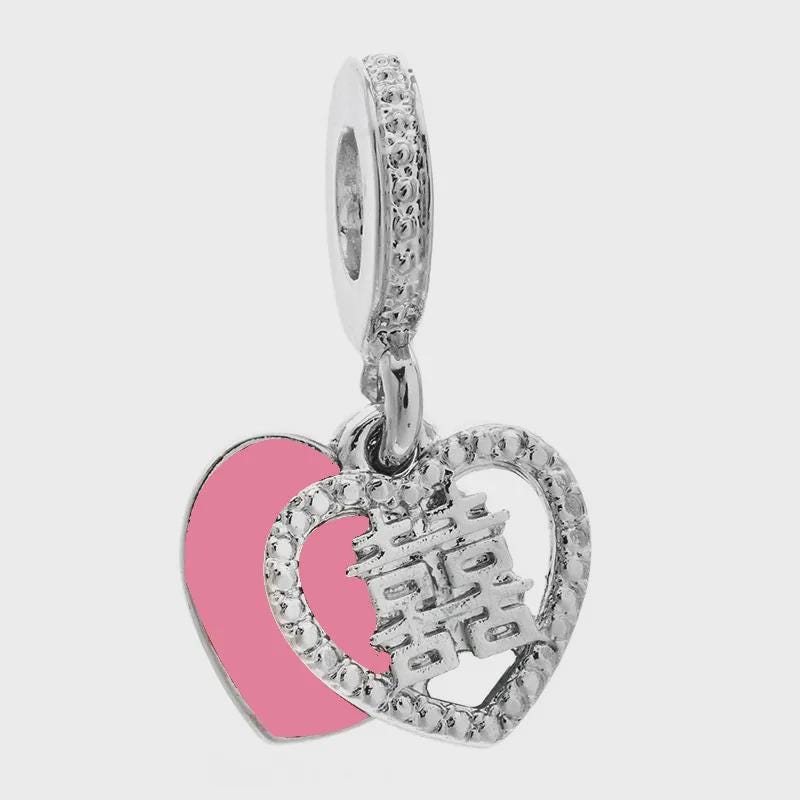 Chinese Double Happiness Pink & Silver Charm – Fits Pandora Snake Chain Bracelets