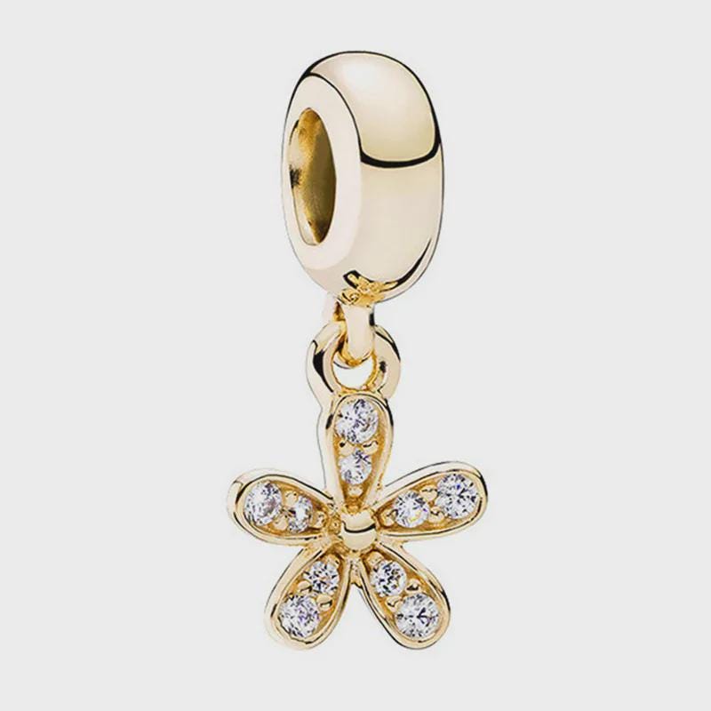 Dangling Diamante Flower Charm Bead – Fits Pandora Style Snake Chain Bracelet