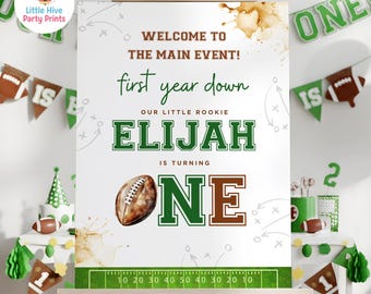First Year Down Birthday Welcome Sign, Football Boy Birthday, Canva Editable, Sports Theme 1st Birthday Decor, Printable Poster, FBFBB01