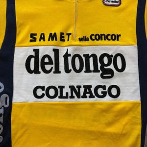 Vintage Cycling Jersey Men’s Small Yellow Del Tongo Colnago Short Sleeve Retro image 6