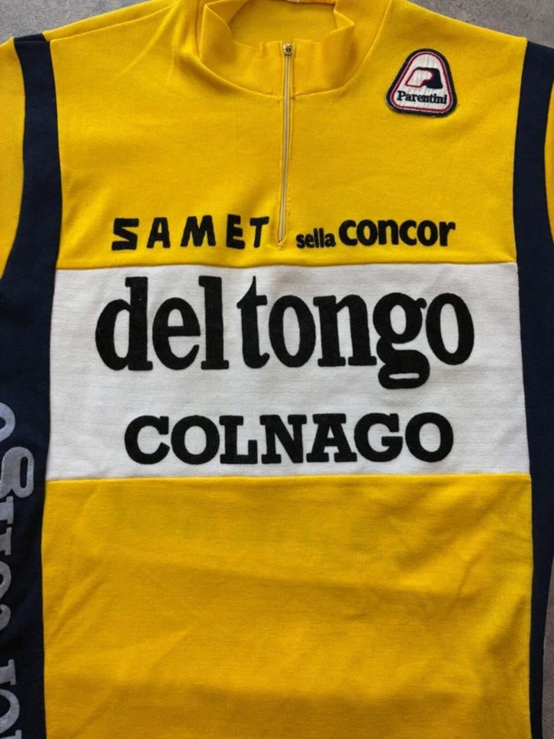 Vintage Cycling Jersey Men’s Small Yellow Del Tongo Colnago Short Sleeve Retro image 6