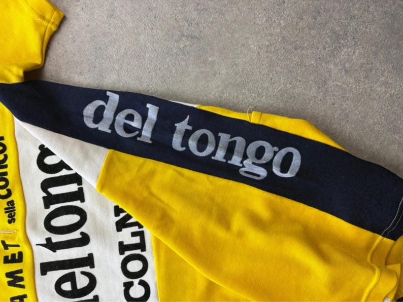 Vintage Cycling Jersey Men’s Small Yellow Del Tongo Colnago Short Sleeve Retro image 8