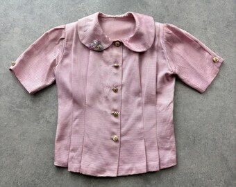 Vintage 1970s Blouse Women’s Small Pink Tailored Fitted Button Up Retro