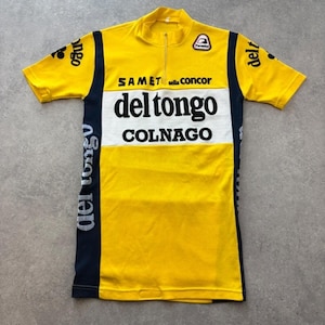 Vintage Cycling Jersey Men’s Small Yellow Del Tongo Colnago Short Sleeve Retro image 1