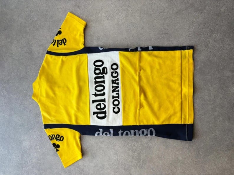 Vintage Cycling Jersey Men’s Small Yellow Del Tongo Colnago Short Sleeve Retro image 10