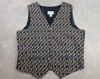 Art of Silk Waistcoat Country Pheasant Print Mens XL Blue Shooting Vest