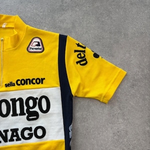 Vintage Cycling Jersey Men’s Small Yellow Del Tongo Colnago Short Sleeve Retro image 5