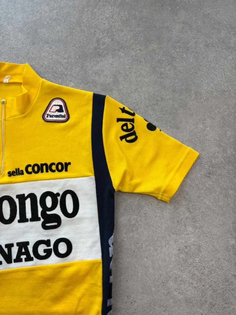 Vintage Cycling Jersey Men’s Small Yellow Del Tongo Colnago Short Sleeve Retro image 5