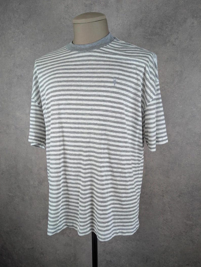 AllSaints Oversized Striped T-Shirt Extra Small Grey & White image 2